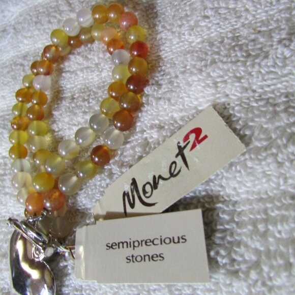 Monet Semiprecious Stone Double Strand Heart Bracelet 7 inch - Picture 3 of 6
